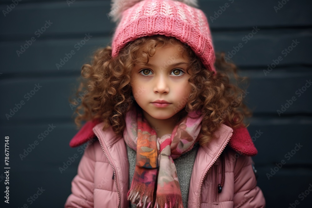 Portrait of a cute little girl in a pink hat and scarf. Portrait of a cute little girl in a pink hat and scarf.