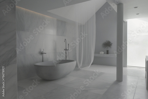 Elegant Minimalist Bathroom with Stone Textures  Cool White and Gray Palette at a Bali Spa Resort