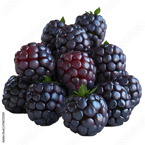  A realistic photo of fresh dewberries, similar to blackberries, dark and juicy, isolated on a Transparent background, PNG Cutout