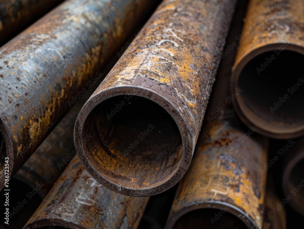 Closeup shot of metal pipes for production