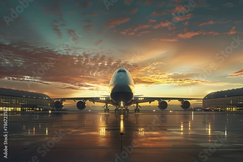 Majestic Commercial Aviation Captured:Exploring the Grandeur of Airports and Airplanes at Sunset