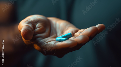 Choice of Medicine: Hand Holding Blue Capsules