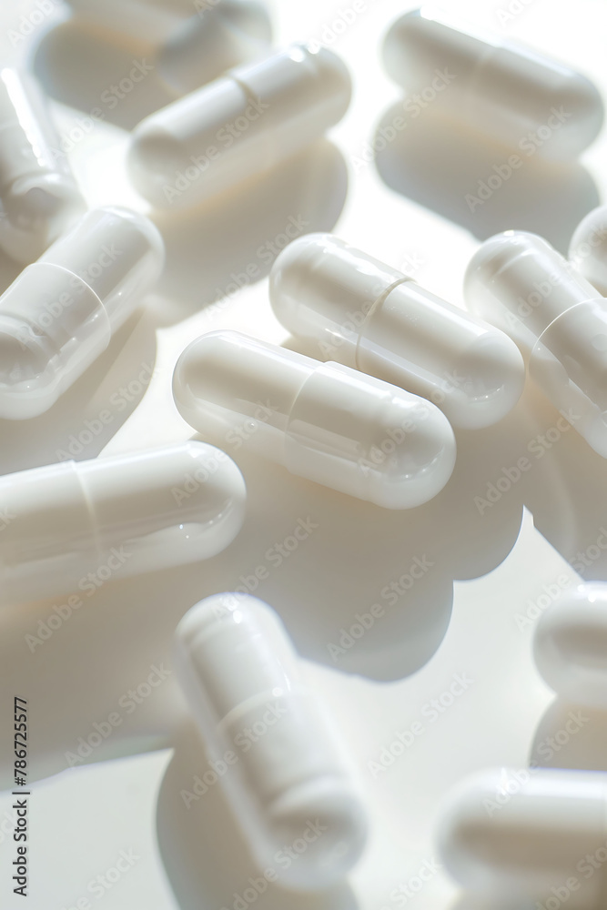 Pure White Capsules Bathed in Soft Light Pure White Capsules Bathed in Soft Light