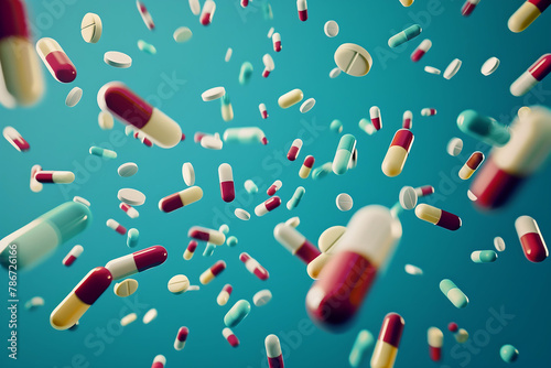 Medicinal Spectrum: Multicolored Pills in Mid-Air
