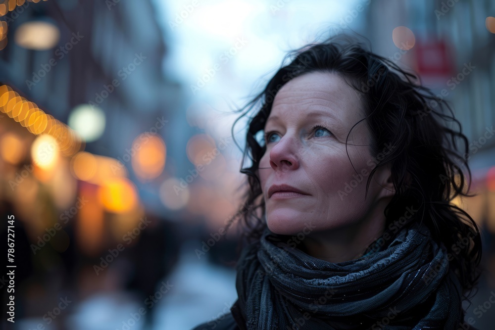 Portrait of a middle-aged woman in the city at sunset Portrait of a middle-aged woman in the city at sunset