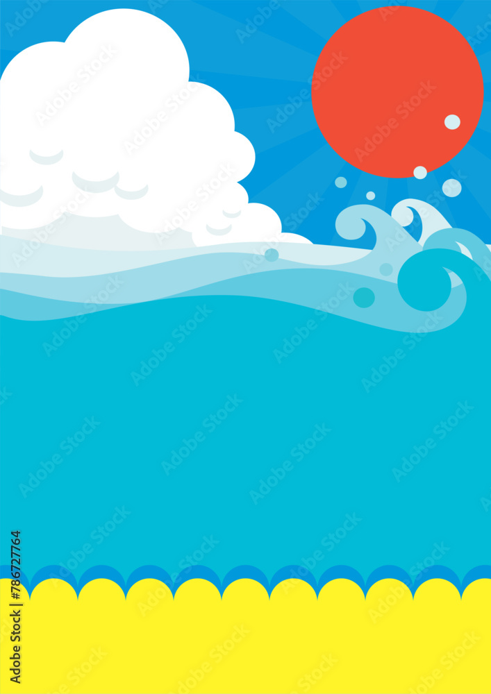プリント夏の空と海と太陽のベクターイラスト プリント夏の空と海と太陽のベクターイラスト