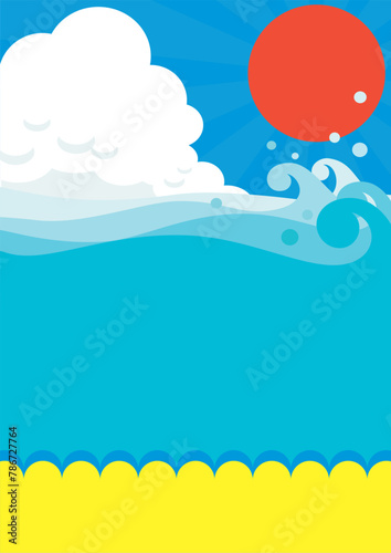 プリント夏の空と海と太陽のベクターイラスト