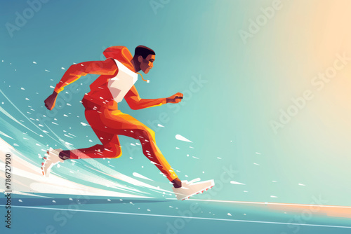 Illustration of a man in orange sportswear running with speed and determination.