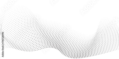 Flowing dots particles wave pattern 3D curve halftone black gradient curve shape isolated on white background. Vector in concept of technology, science, music, modern vector abstract dot curve