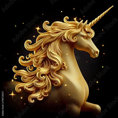 Golden Unicorn on dark background