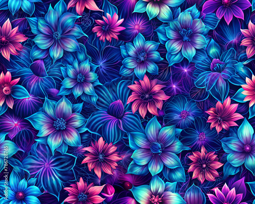 Seamless pattern with blue and purple dahlia flowers. seamless pattern with flowers