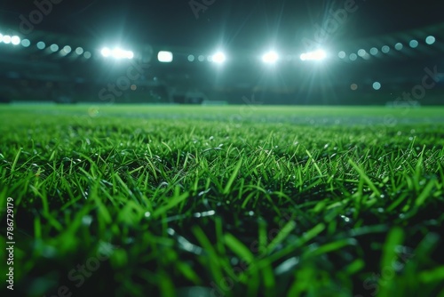 Close-up of soccer field under stadium lights © InfiniteStudio