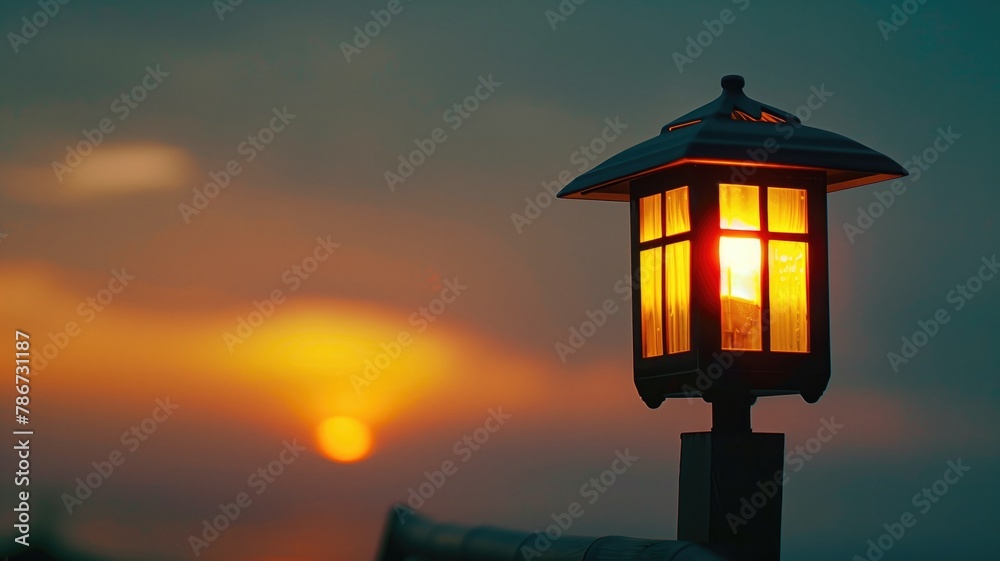 Illuminated outdoor lamp against twilight sky