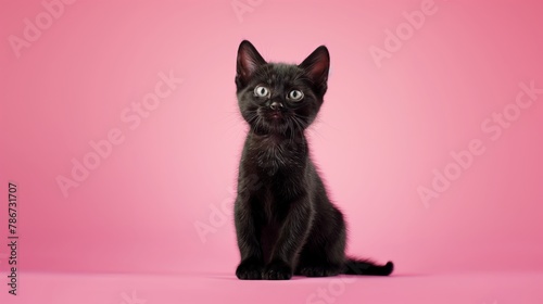black cat with pink background © takkan