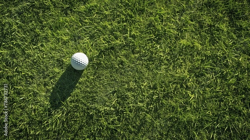A high-angle view of a golf ball placed on grass.