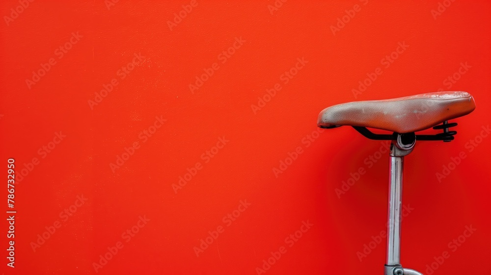 Vintage bicycle seat against vibrant red background - obrazy, fototapety, plakaty 