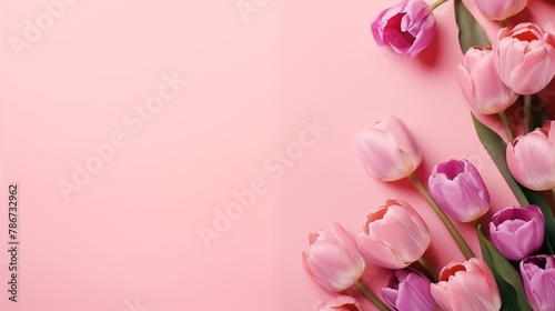 An Elegant Array of Pink and Purple Tulips on a Soft Pink Background © Miva