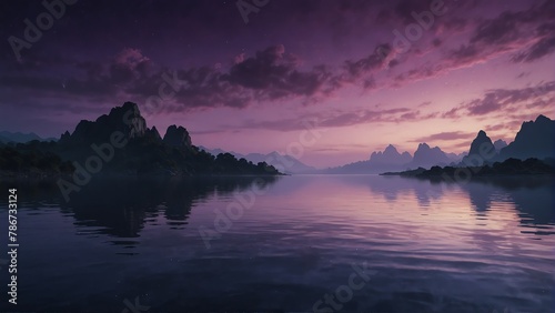 purple sky and water fantasy landscape background from Generative AI