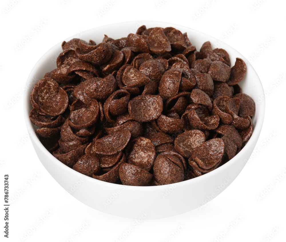 Breakfast cereal. Chocolate corn flakes in bowl isolated on white Breakfast cereal. Chocolate corn flakes in bowl isolated on white
