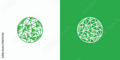 Geometric polygonal globe mosaic vector logo design with modern, simple, clean and abstract style.