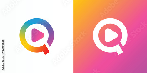 Vector logo design of initial letter Q and colorful play button shape in modern, simple, clean and abstract style.