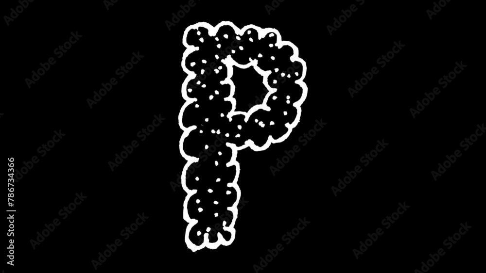 White wiggly hand drawn fluffy alphabet letter P doodle animation White wiggly hand drawn fluffy alphabet letter P doodle animation