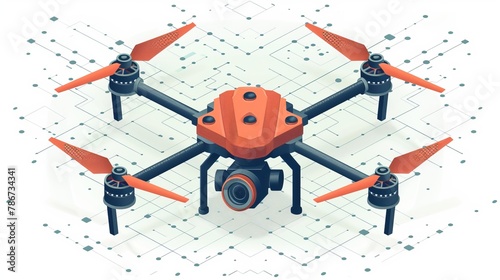 Flat bicolor orange and gray drone vector icon with rounded angles, presented on a white background. photo