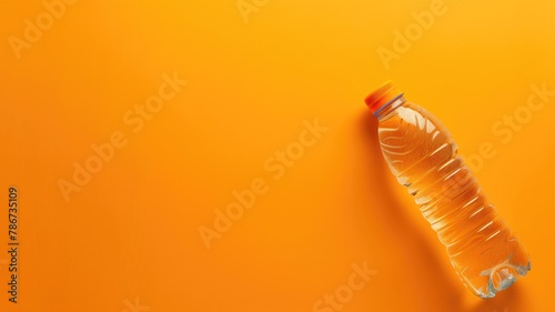 Clear plastic bottle with orange liquid on background