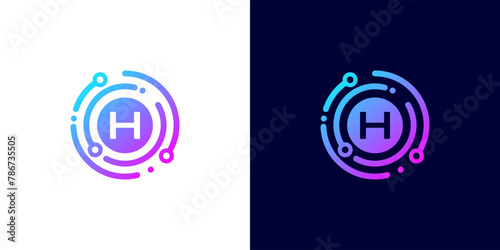 letter H technology logo with circle circuit line style for digital, data, connection