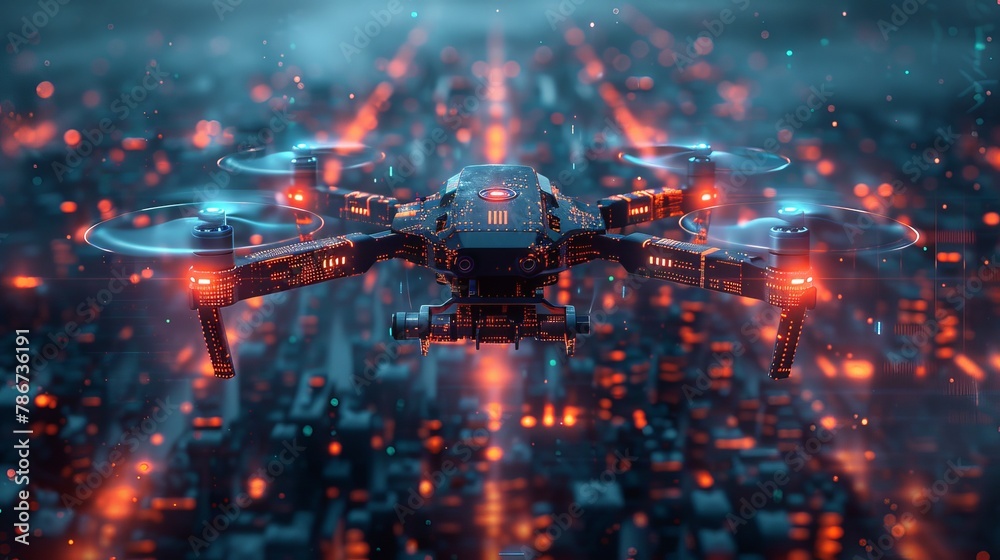 Fototapeta premium Illustration displaying the graphical interface of drone control technology.