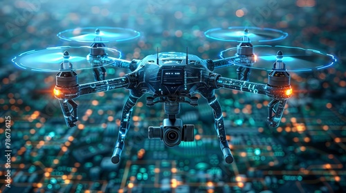 Illustration displaying the graphical interface of drone control technology. photo