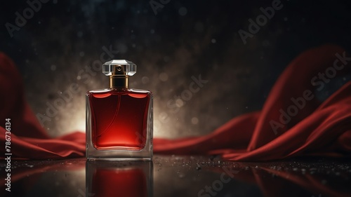 red perfume bottle on fantasy background from Generative AI