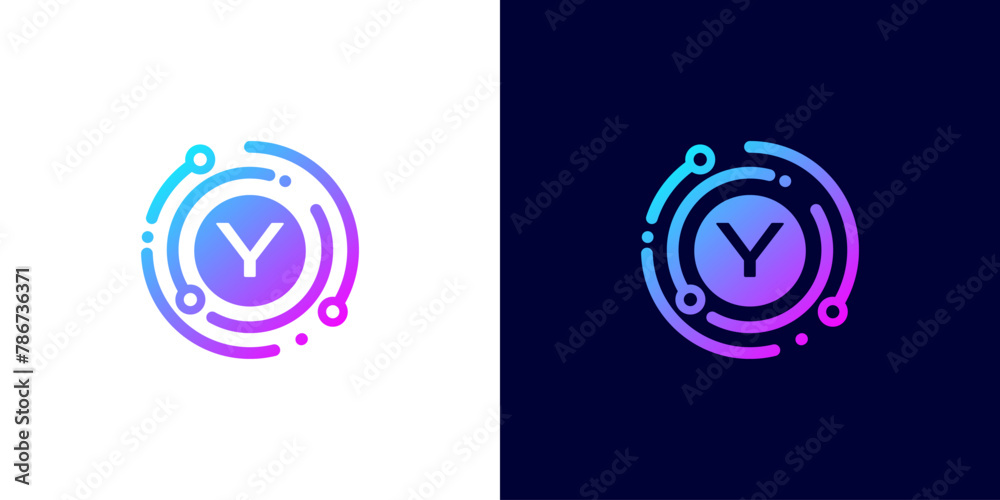 letter Y technology logo with circle circuit line style for digital, data, connection letter Y technology logo with circle circuit line style for digital, data, connection