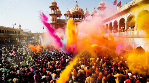 The rainbow of colors at Holi, the Festival of Colors in India, where joyous crowds gather to throw colored powder and celebrate spring's arrival.