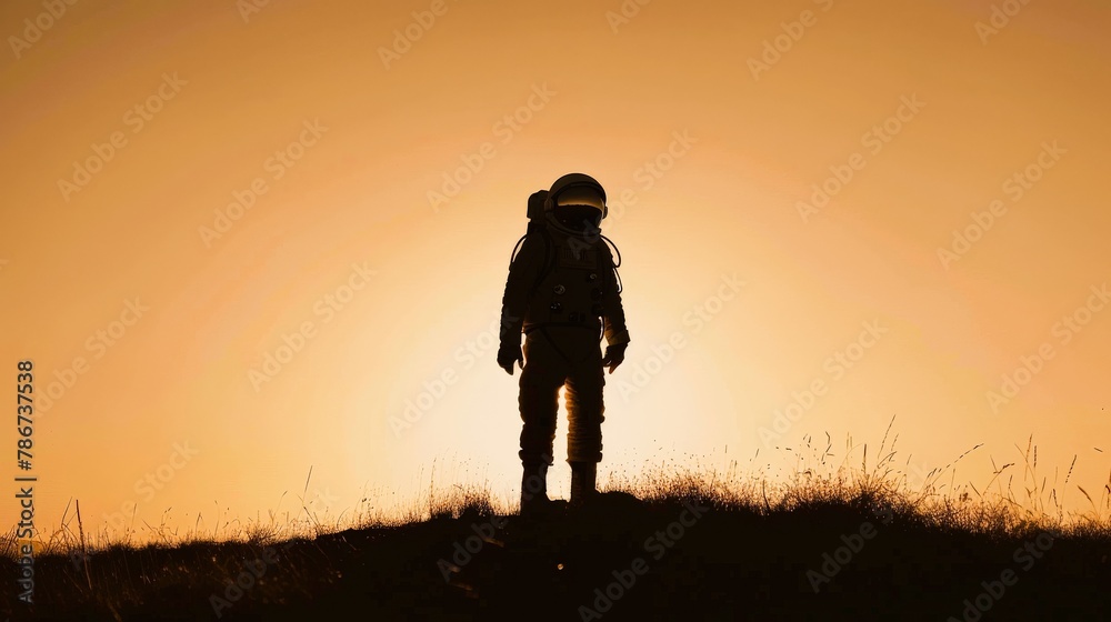 The silhouette of an astronaut stands against the Martian sky, a beacon of hope and adventure in the vastness of space.