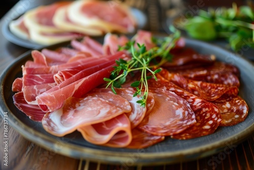 Plate with cured meats and herbs