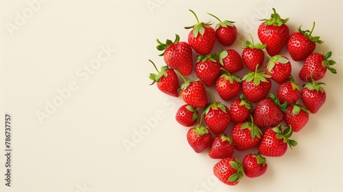 Group of ripe strawberries arranged in heart shape on plain background