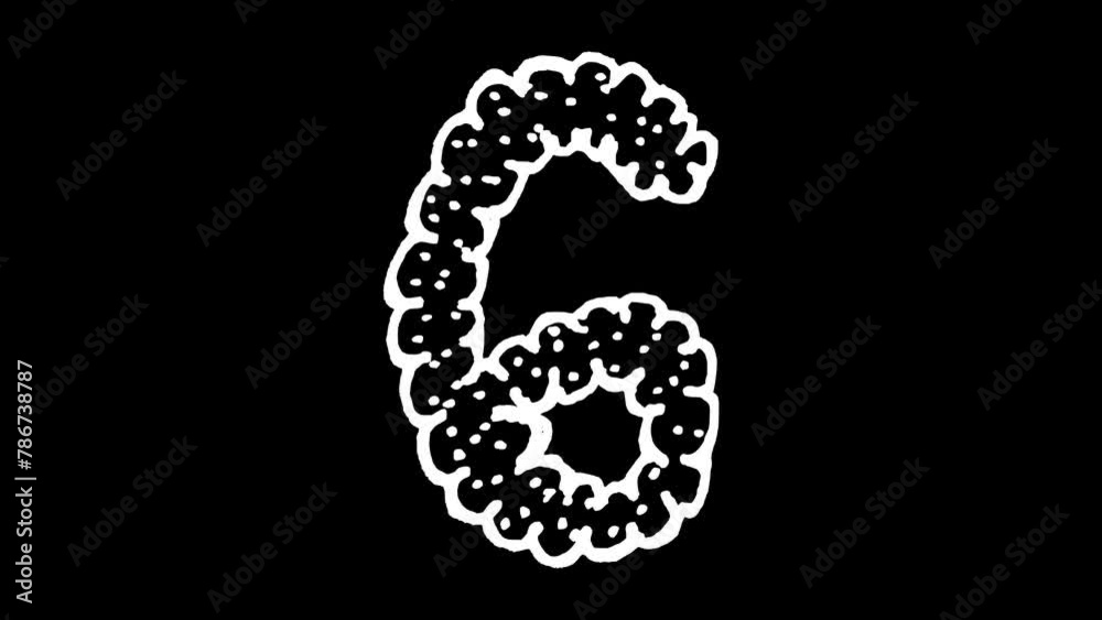 White wiggly hand drawn fluffy number six doodle animation White wiggly hand drawn fluffy number six doodle animation