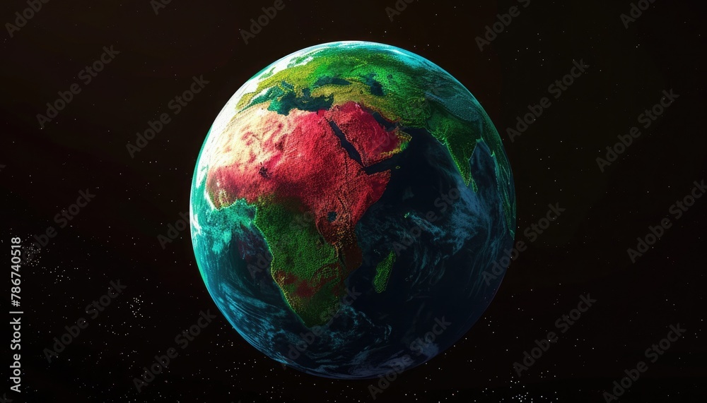 Obraz premium Lush green continents swirl amidst deep blue oceans from space 🌍🛰️ Nature's masterpiece teems with life and promise, a vibrant oasis in the cosmos. #EarthlyAbundance