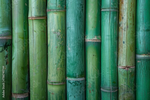 Cluster of Green Bamboo Poles with Natural Markings