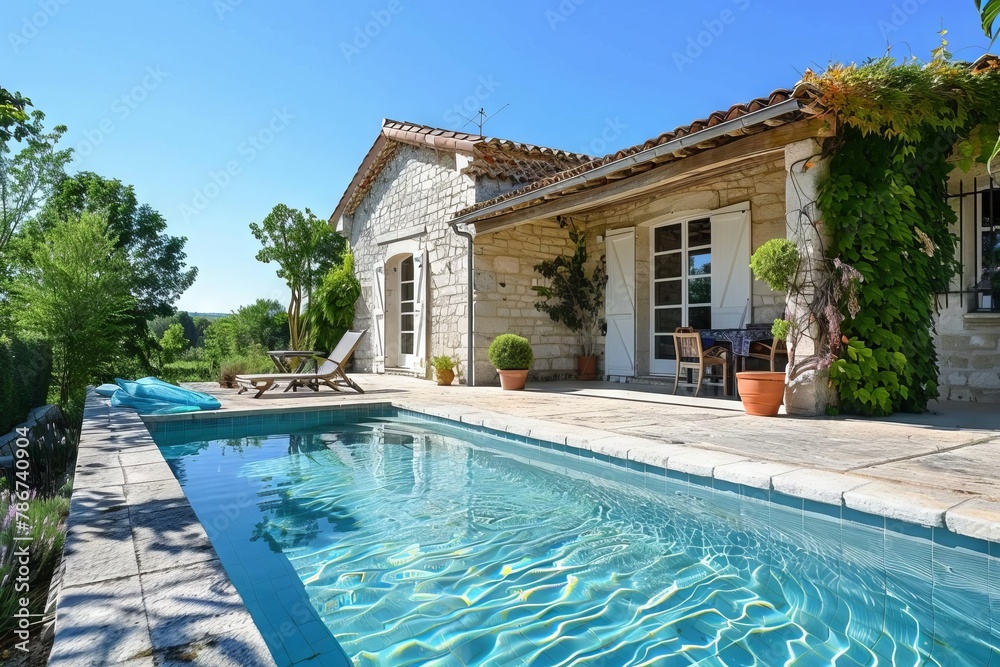 charming frenchstyle stone house with veranda and sparkling pool idyllic countryside landscape