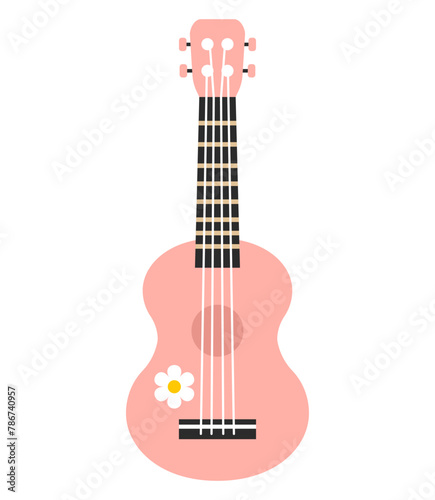 Pink guitar on white background
