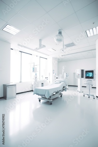 Hospital room with beds and comfortable medical equipment