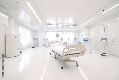 Hospital room with beds and comfortable medical equipment
