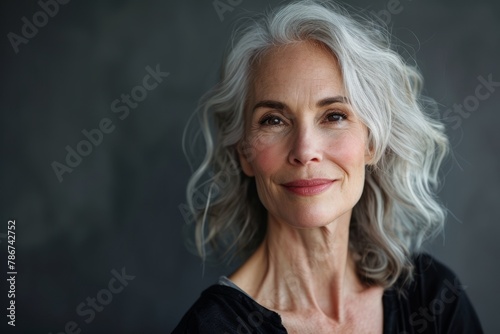 Portrait of a beautiful senior woman with grey hair looking at camera
