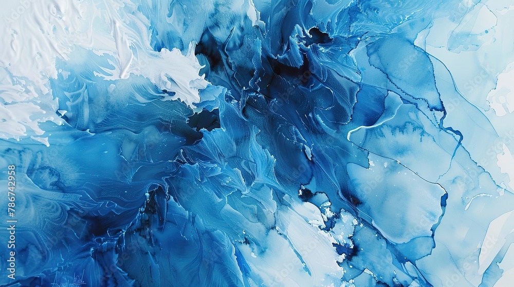 Watercolor, Glacial crevasse, close up, overhead view, deep blue ice Watercolor, Glacial crevasse, close up, overhead view, deep blue ice