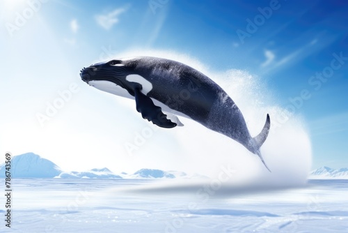 A playful orca breaches in the ocean waves
