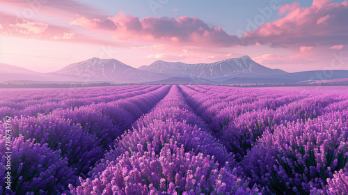 A blooming lavender field vector simple