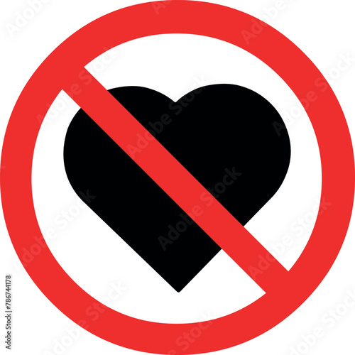 vector illustration icon signage forbidden and heart shape, prohibited love concept
