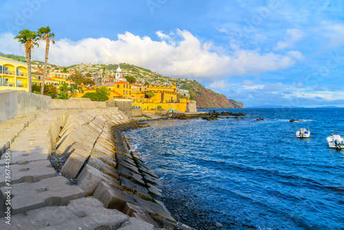 The 17th century Fortress of São Tiago, or Funchal Fort along the seafront of the Zona Velha Old town in the historic city of Funchal, Portugal, on the Canary island of Madeira.